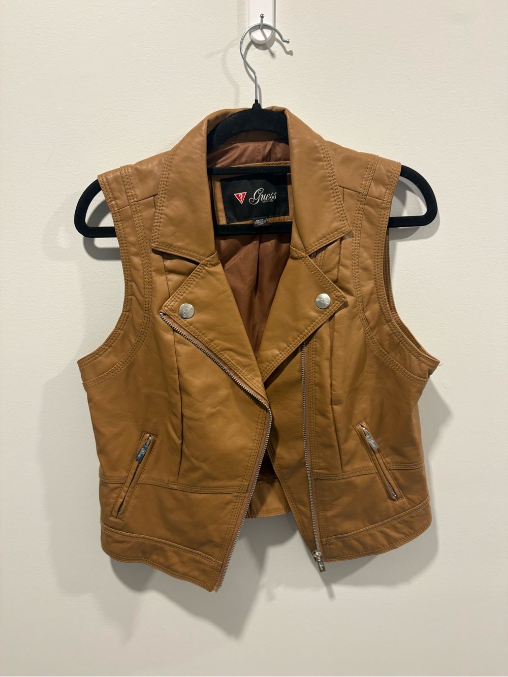 Guess Tan Faux Leather Moto Vest